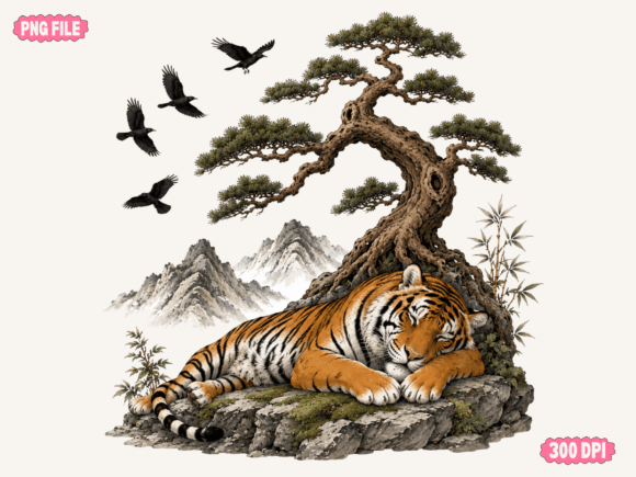 Download Tiger Under Tree Nature Art Print, Mount - Art print Collection