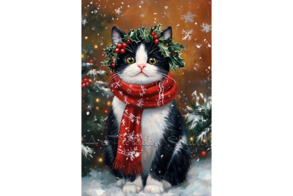 Download Christmas Tuxedo Cat Snow Wall Art Print - Art print Collection