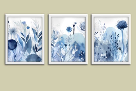 Download Floral Blue Boho Wall Art Printable Set - Art print Collection