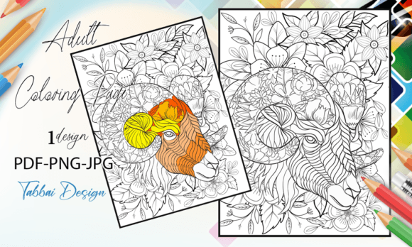 Download Goat with Floral Coloring Page - Premium Resources